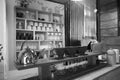 Interior coffee bar counter black and white Royalty Free Stock Photo