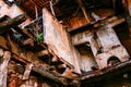 Interior view of a collapsed house