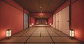 The interior color Red room inteior with tatami mat floor.3D rendering Royalty Free Stock Photo