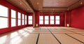 The interior color Red room inteior with tatami mat floor.3D rendering Royalty Free Stock Photo