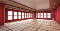 The interior color Red room inteior with tatami mat floor.3D rendering Royalty Free Stock Photo