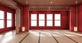 The interior color Red room inteior with tatami mat floor.3D rendering Royalty Free Stock Photo