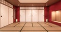 The interior color Red room inteior with tatami mat floor.3D rendering Royalty Free Stock Photo
