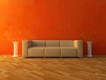 Interior - Comfortable sofa on red wall Royalty Free Stock Photo