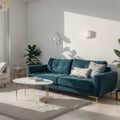 Interior composition with a soft sofa and tables on a white wall background / Royalty Free Stock Photo