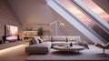 Interior Concept of a Connected Scandinavian Home. Elegant Futuristic Scandinavian Living Room. Generative AI