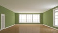 Interior Concept of an Empty Room with Parquet, White Plinth and a Green Walls