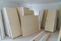 Interior construction of housing project with drywall installed door for a new home installing Royalty Free Stock Photo