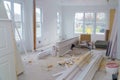 Interior construction of housing project with drywall installed door for a new home before installing Royalty Free Stock Photo