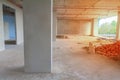 Interior in construction and wall decoration at building site Royalty Free Stock Photo