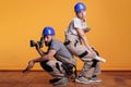 Interior constructors acting confident with building tools Royalty Free Stock Photo