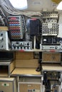 Interior control panel retired vintage military submarine radio control room