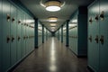 Interior of a corridor in a hospital with doors and lockers, dressing room or corridor with lockers, AI Generated Royalty Free Stock Photo