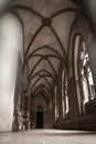 Interior of corridor passage in medieval Gothic castle Royalty Free Stock Photo