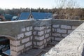 interior of a country house under construction. Site on which the walls are built of gas concrete blocks with wooden formwork Royalty Free Stock Photo