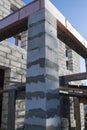 interior of a country house under construction. Site on which the walls are built of gas concrete blocks with wooden formwork Royalty Free Stock Photo