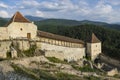 Interior courtyard of the Rasnov Fortress in summer. View from the top. Brasov County, Romania