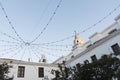 Interior courtyard of the Recoleta Cultural Center. Sky crossed by light cords