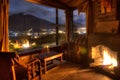 Interior of a cozy cabin great a great night view Royalty Free Stock Photo