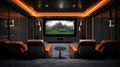 Interior of a cozy home cinema room, designed for movie enthusiasts.