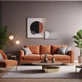 Interior of cozy living room with grey sofa and reed diffuser on coffee table Royalty Free Stock Photo