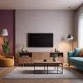 Interior of cozy living room with grey sofa and reed diffuser on coffee table Royalty Free Stock Photo