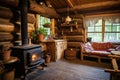 interior of cozy log cabin with rustic decor Royalty Free Stock Photo