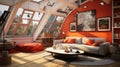 Interior of a cozy room in constructivist style