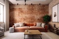 interior terracotta lifestyle trendy cosy modern stylish space floor couch simple. Generative AI.