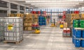 Interior 3d render of a warehouse used for the storage of various goods