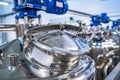 Interior of dairy factory with fermentation tank. Technology equipment at dairy farm. Sterile production. Royalty Free Stock Photo