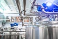 Interior of dairy factory with fermentation tank. Technology equipment at dairy farm. Sterile production. Royalty Free Stock Photo