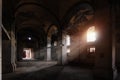 Interior of dark creepy abandoned lutheran church of the Virgin Mary Royalty Free Stock Photo