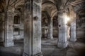 Interior of dark creepy abandoned lutheran church of the Virgin Mary Royalty Free Stock Photo