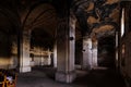 Interior of dark creepy abandoned lutheran church of the Virgin Mary Royalty Free Stock Photo