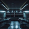 Interior of a Dark Dining Area with Booth Seating and Tables cafeteria restaurant Royalty Free Stock Photo