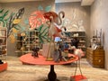 The interior decor with Pink Flamingos and hair ties for sale at an Anthropologie store at an outdoor mall in Orlando, Florida