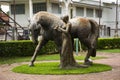 Interior decoration gardening with modern contemporary art crafts in garden patio of Ratchaburi National Museum for thai people