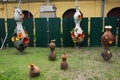 Interior decoration gardening with modern contemporary art crafts in garden patio of Ratchaburi National Museum for thai people