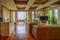 Interior and decoration of living room of beach front bungalow of seaside resort