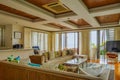 Interior and decoration of living room of beach front bungalow of seaside resort