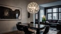 Interior deisgn of Dining Room in Contemporary style with Sculptural light fixture