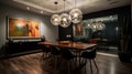 Interior deisgn of Dining Room in Contemporary style with Sculptural light fixture