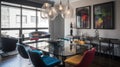 Interior deisgn of Dining Room in Contemporary style with Sculptural light fixture