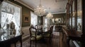 Interior deisgn of Dining Room in Traditional style with Chandelier Royalty Free Stock Photo