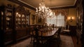 Interior deisgn of Dining Room in Traditional style with Chandelier Royalty Free Stock Photo