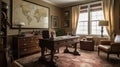 Interior deisgn of Home Office in Traditional style with Antique Desk Royalty Free Stock Photo