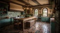 Interior deisgn of Kitchen in Mediterranean style with Terra cotta tile flooring Royalty Free Stock Photo