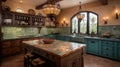 Interior deisgn of Kitchen in Mediterranean style with Terra cotta tile flooring Royalty Free Stock Photo