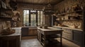 Interior deisgn of Kitchen in Rustic style with Kitchen Island